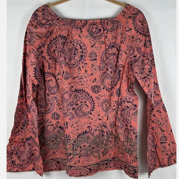 Esprit Coral Paisley Embroidered Peasant Blouse Womens 10 M Bell Sleeve Beaded - Picture 2 of 6